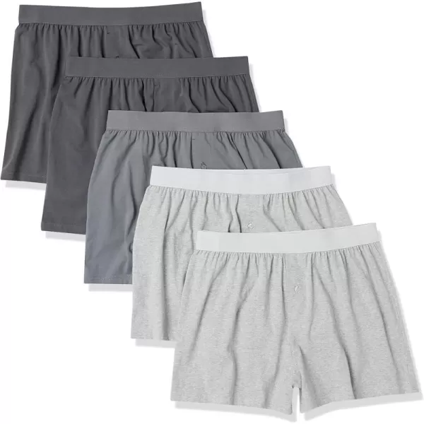 Amazon Essentials Mens Cotton Jersey Boxer Short Available in Big amp Tall Pack of 5Grey HeatherCharcoal Mix