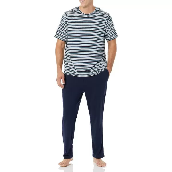 Amazon Essentials Mens Cotton Modal Pajama SetBlue Navy Mix Stripe