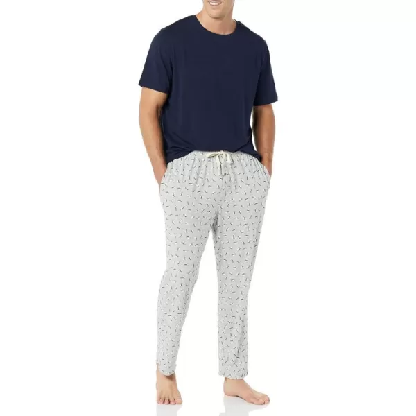 Amazon Essentials Mens Cotton Modal Pajama SetGrey PuffinNavy