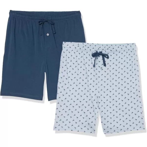 Amazon Essentials Mens Cotton Pajama Shorts Pack of 2BlueIndigo Flamingo