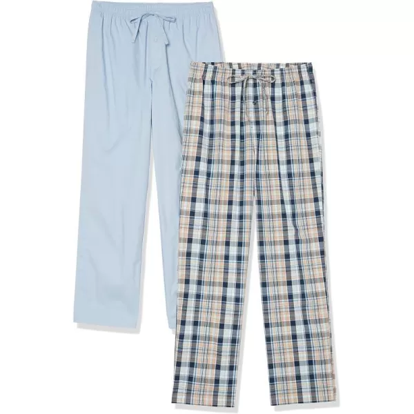 Amazon Essentials Mens Cotton Poplin FullLength Pajama Bottoms Pack of 2Dusty BlueNavy Plaid