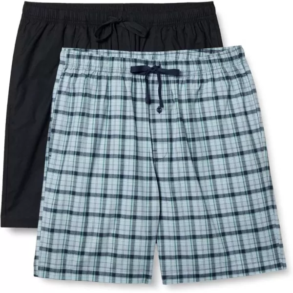 Amazon Essentials Mens Cotton Poplin Pajama Shorts Pack of 2BlackPlaid