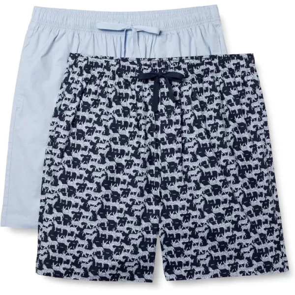 Amazon Essentials Mens Cotton Poplin Pajama Shorts Pack of 2Dusty BlueZebra