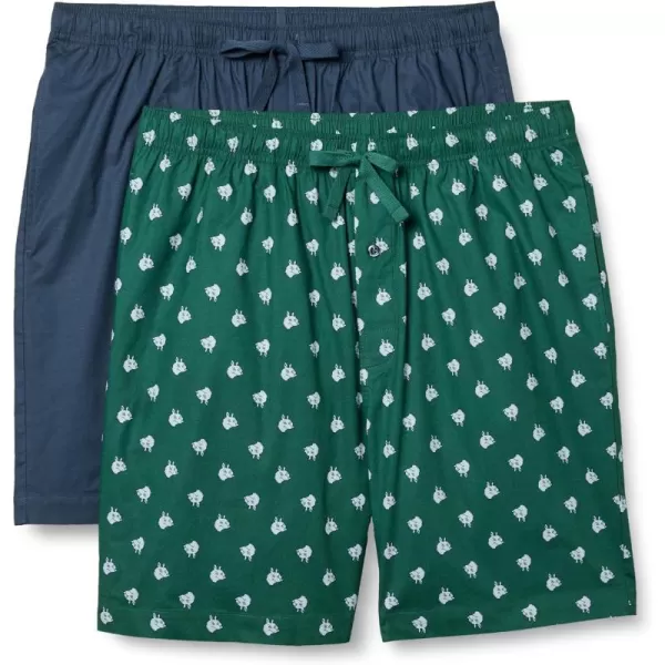 Amazon Essentials Mens Cotton Poplin Pajama Shorts Pack of 2IndigoWolf