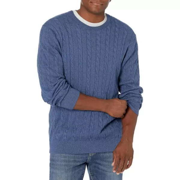 Amazon Essentials Mens Crewneck Cable Cotton SweaterBlue Heather