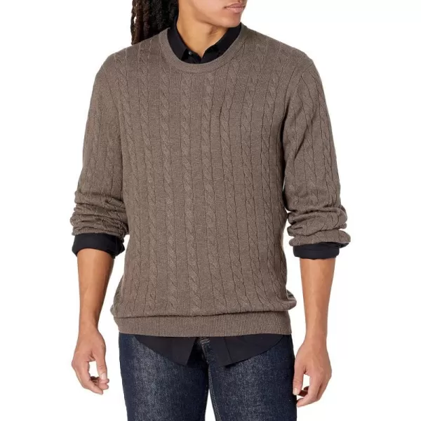 Amazon Essentials Mens Crewneck Cable Cotton SweaterBrown Heather