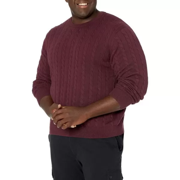 Amazon Essentials Mens Crewneck Cable Cotton SweaterBurgundy