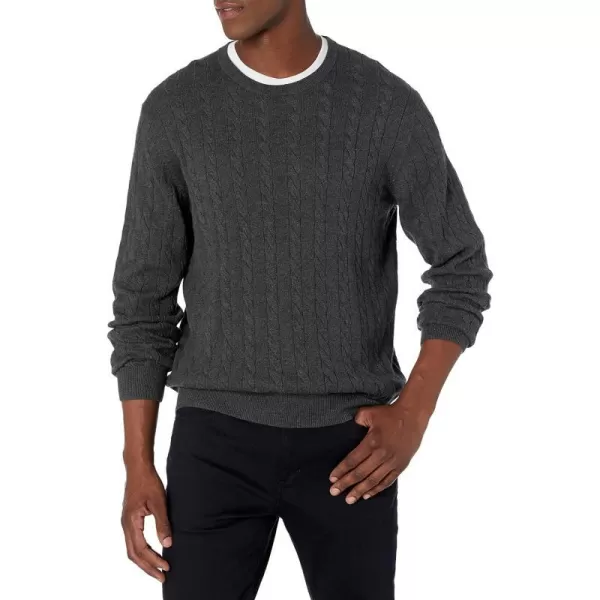 Amazon Essentials Mens Crewneck Cable Cotton SweaterCharcoal Heather