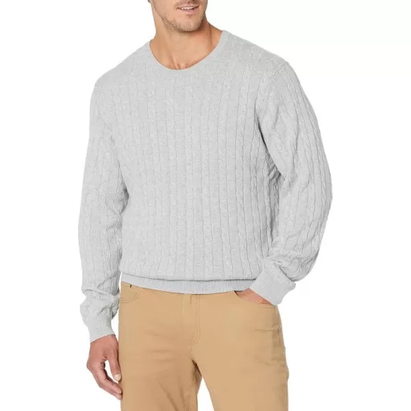 Amazon Essentials Mens Crewneck Cable Cotton SweaterLight Grey Heather