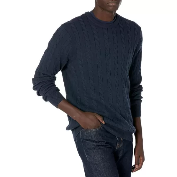 Amazon Essentials Mens Crewneck Cable Cotton SweaterNavy