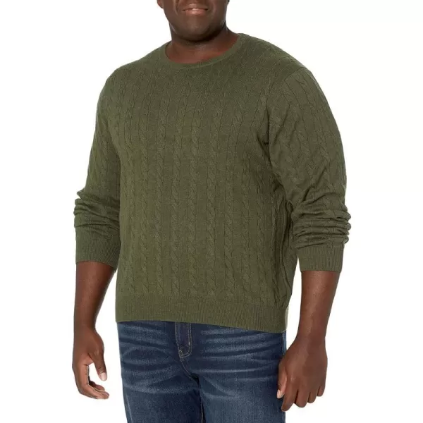 Amazon Essentials Mens Crewneck Cable Cotton SweaterOlive Heather