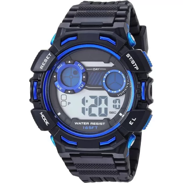 Amazon Essentials Mens Digital Chronograph Black Resin Strap WatchBlackBlue