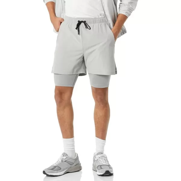 Amazon Essentials Mens Double Layered Woven Moisture Wicking Running Shorts9u201D Interior Inseam Light Grey