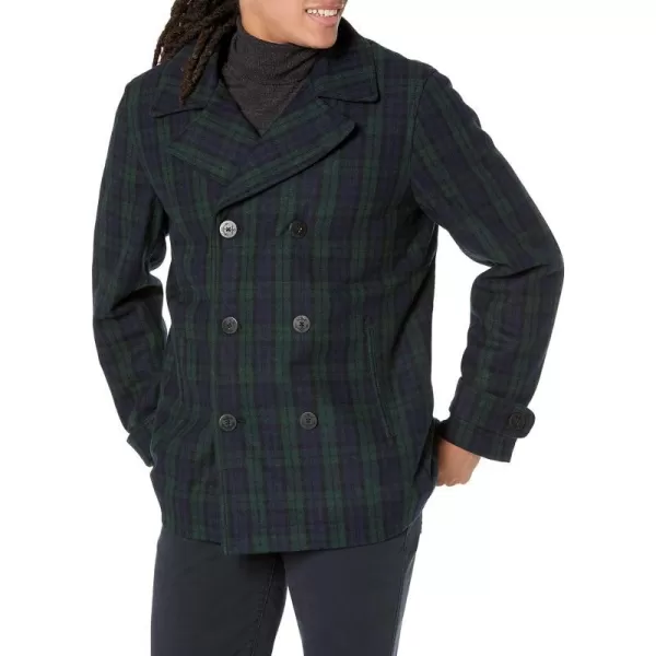 Amazon Essentials Mens DoubleBreasted Heavyweight Wool Blend PeacoatBlack Plaid