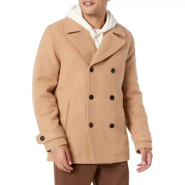 Amazon Essentials Mens DoubleBreasted Heavyweight Wool Blend PeacoatCamel Heather