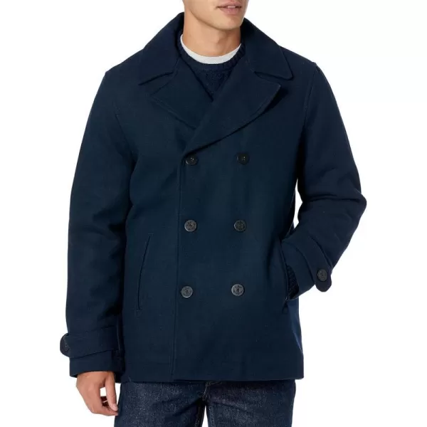 Amazon Essentials Mens DoubleBreasted Heavyweight Wool Blend PeacoatNavy