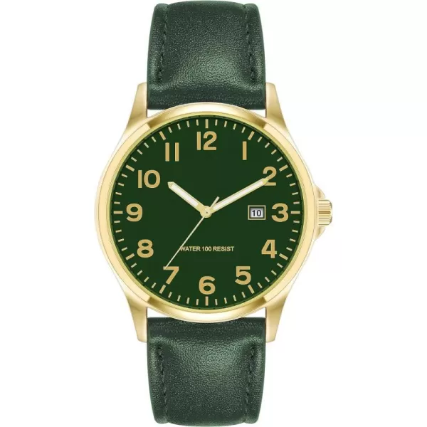 Amazon Essentials Mens Easy to Read Strap WatchGreenGold