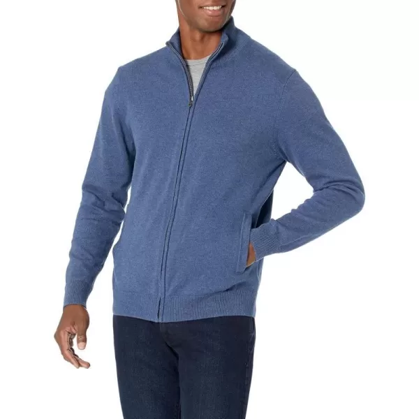 Amazon Essentials Mens FullZip Cotton SweaterBlue Heather