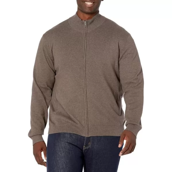 Amazon Essentials Mens FullZip Cotton SweaterBrown Heather