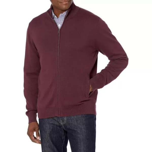 Amazon Essentials Mens FullZip Cotton SweaterBurgundy