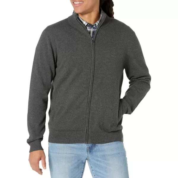 Amazon Essentials Mens FullZip Cotton SweaterCharcoal Heather