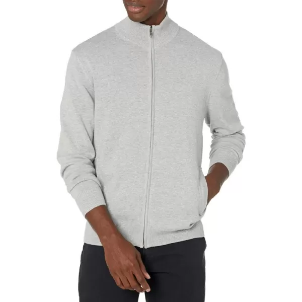 Amazon Essentials Mens FullZip Cotton SweaterLight Grey Heather