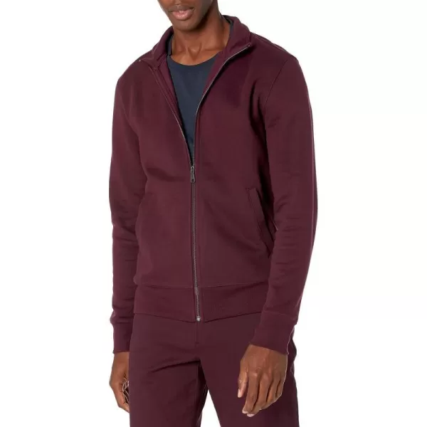 Amazon Essentials Mens FullZip Fleece Mock Neck SweatshirtBurgundy