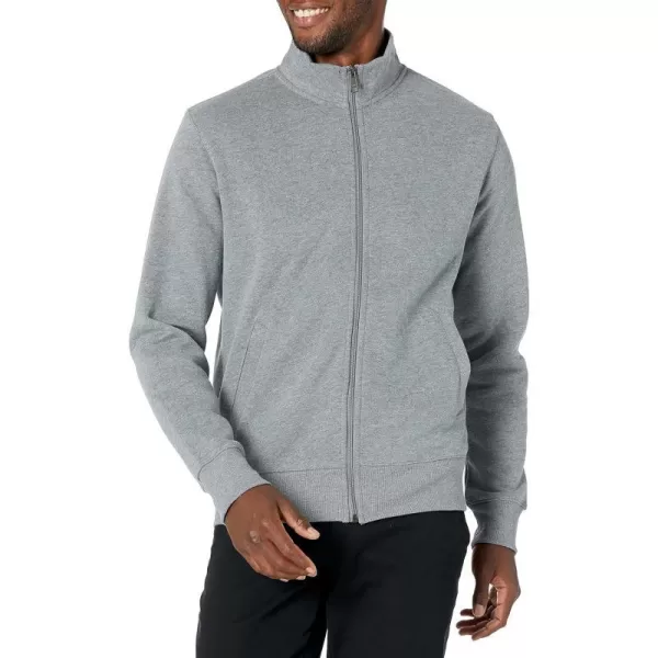 Amazon Essentials Mens FullZip Fleece Mock Neck SweatshirtLight Grey Heather