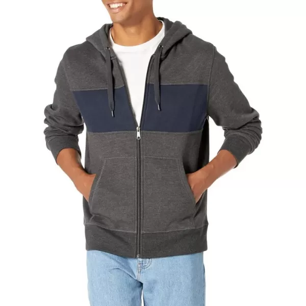 Amazon Essentials Mens FullZip Hooded Fleece SweatshirtCharcoal HeatherNavy Stripe