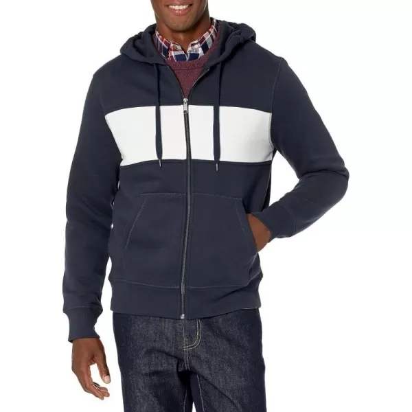 Amazon Essentials Mens FullZip Hooded Fleece SweatshirtNavyWhite Stripe