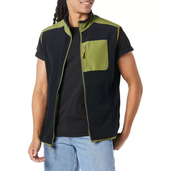 Amazon Essentials Mens FullZip Polar Fleece Vest Available in Big amp TallPolyester Black Olive Color Block