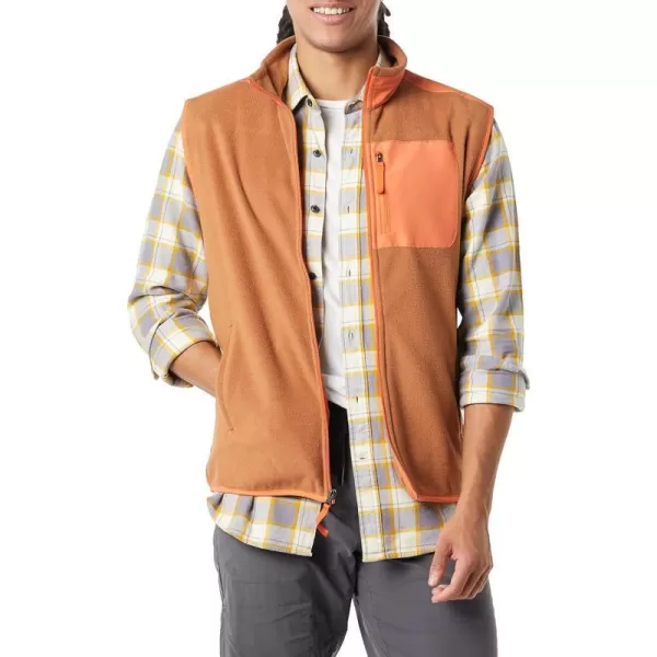 Amazon Essentials Mens FullZip Polar Fleece Vest Available in Big amp TallPolyester Tobacco Brown Color Block