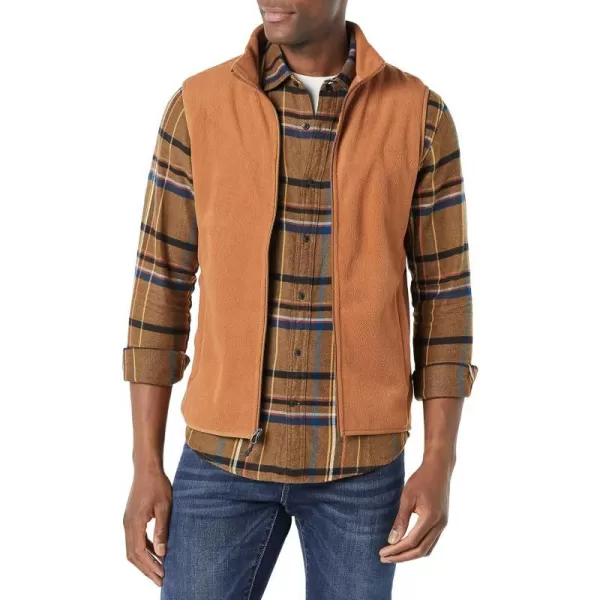 Amazon Essentials Mens FullZip Polar Fleece Vest Available in Big amp TallPolyester Toffee Brown