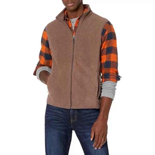 Amazon Essentials Mens FullZip Polar Fleece Vest Available in Big amp TallRecycled Polyester Brown Heather