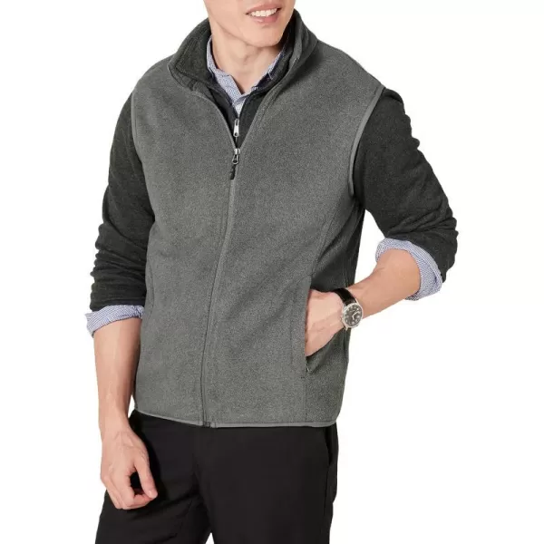 Amazon Essentials Mens FullZip Polar Fleece Vest Available in Big amp TallRecycled Polyester Charcoal Heather