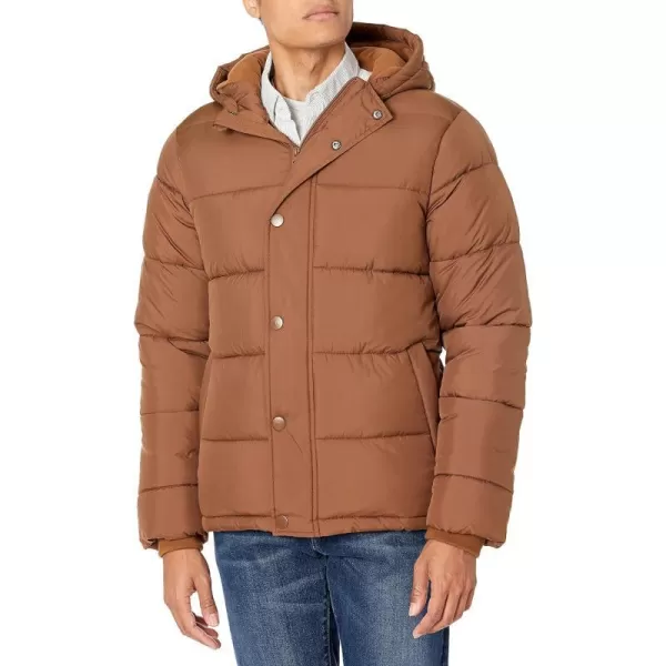 Amazon Essentials Mens Heavyweight Hooded Puffer CoatLight Brown