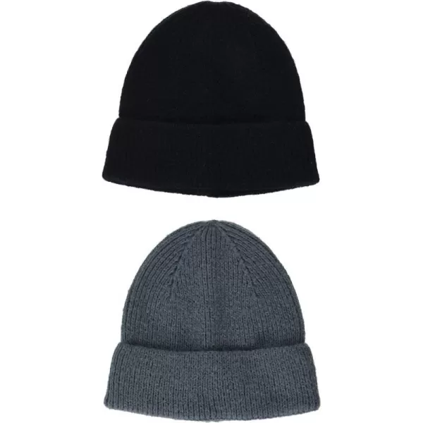 Amazon Essentials Mens Knit Beanie Hat Pack of 2BlackDark Grey