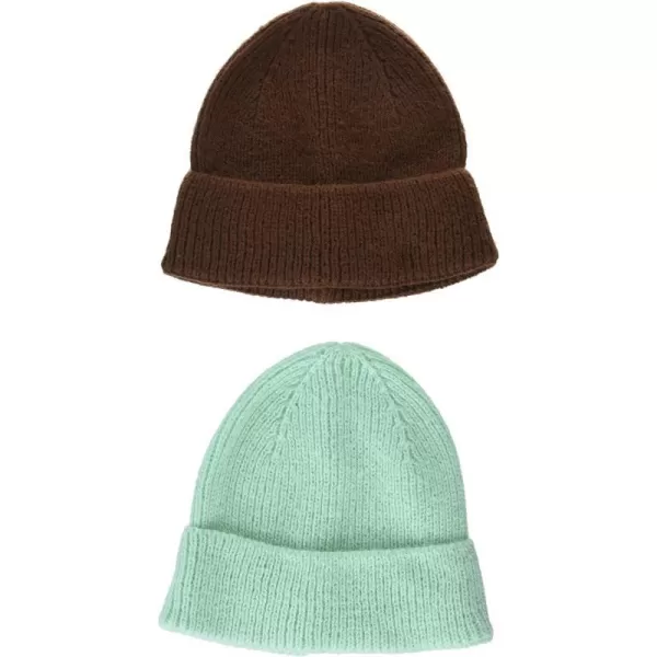 Amazon Essentials Mens Knit Beanie Hat Pack of 2CappuccinoYucca