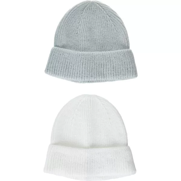 Amazon Essentials Mens Knit Beanie Hat Pack of 2Light GreyOff White