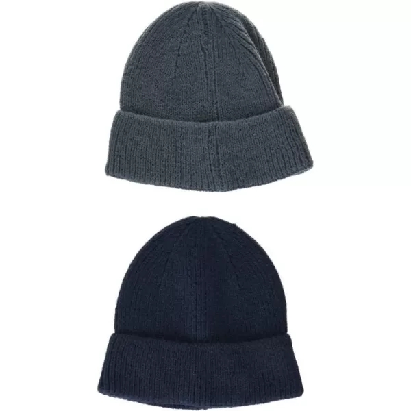 Amazon Essentials Mens Knit Beanie Hat Pack of 2NavyDark Grey