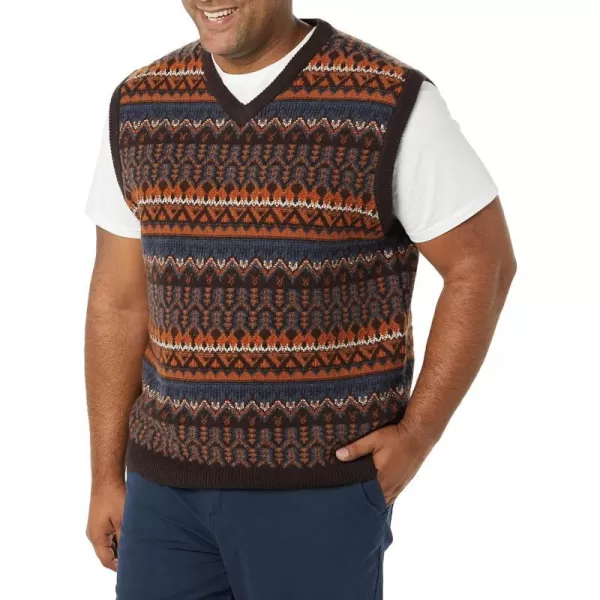 Amazon Essentials Mens Lambs Wool Sweater VestDeep Brown Fair Isle