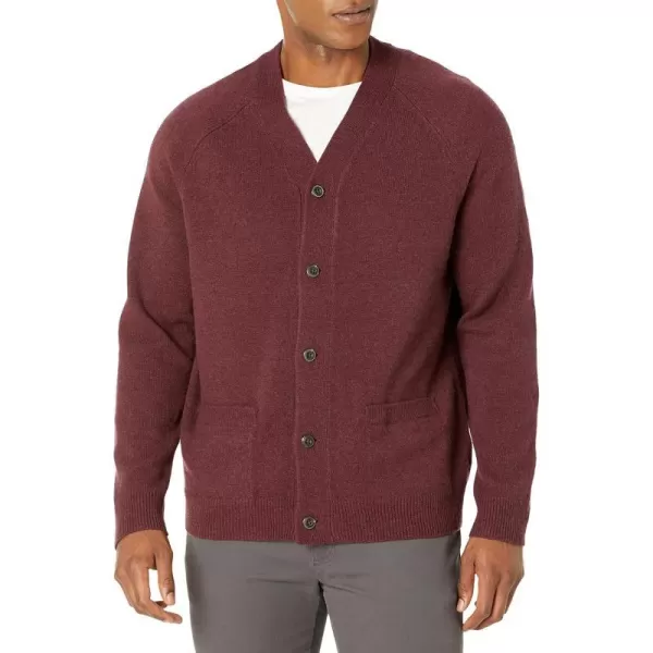 Amazon Essentials Mens Lambs Wool VNeck Cardigan Sweater Previously GoodthreadsBurgundy