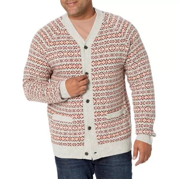 Amazon Essentials Mens Lambs Wool VNeck Cardigan Sweater Previously GoodthreadsOatmeal Heather Fair Isle