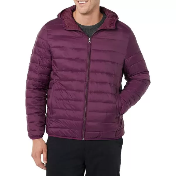 Amazon Essentials Mens Lightweight WaterResistant Packable Hooded Puffer JacketDark Purple