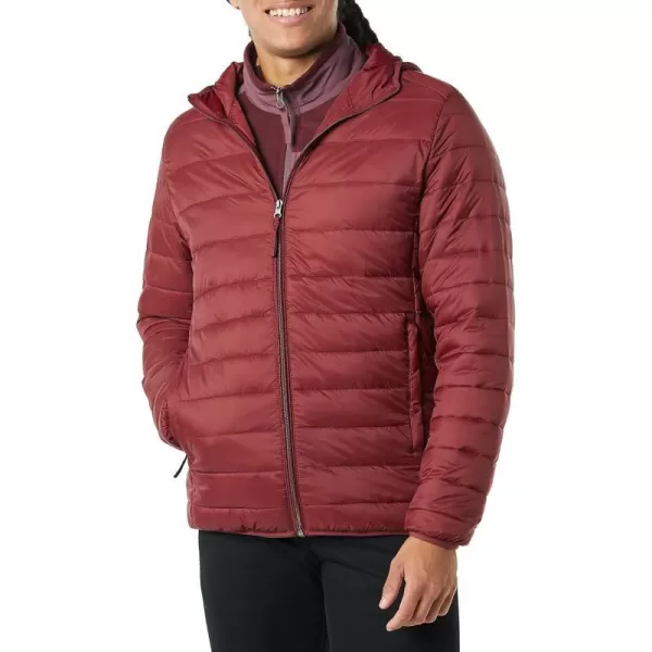 Amazon Essentials Mens Lightweight WaterResistant Packable Hooded Puffer JacketDark Red