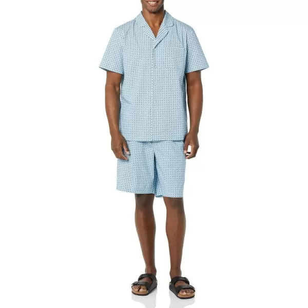 Amazon Essentials Mens Lightweight Woven Notch Collar Short Pajama SetBlue Geo Print