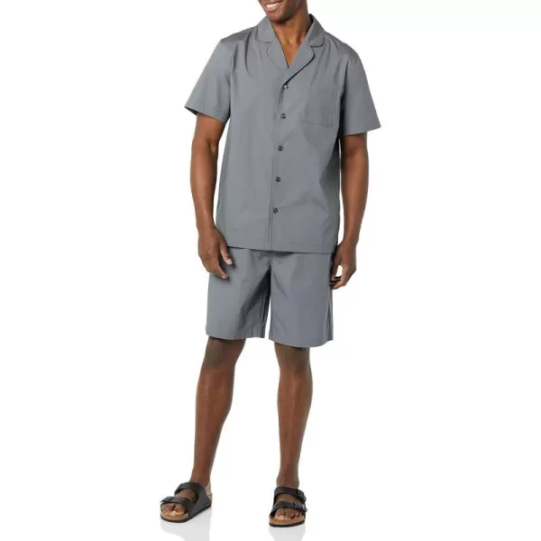 Amazon Essentials Mens Lightweight Woven Notch Collar Short Pajama SetCharcoal