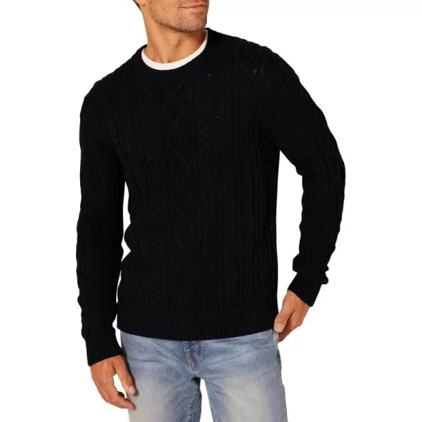 Amazon Essentials Mens LongSleeve 100 Cotton Fisherman Cable Crewneck SweaterBlack