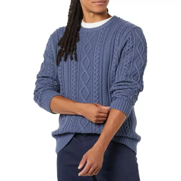 Amazon Essentials Mens LongSleeve 100 Cotton Fisherman Cable Crewneck SweaterDark Blue