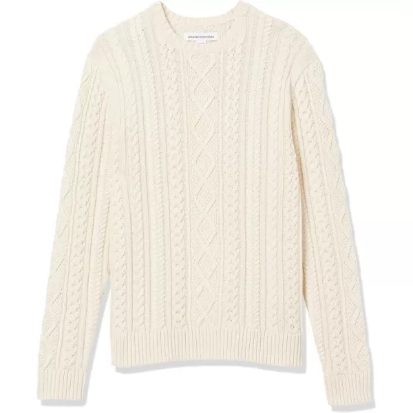 Amazon Essentials Mens LongSleeve 100 Cotton Fisherman Cable Crewneck SweaterOffwhite